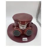 STEAMPUNK TOP HAT, RED LEATHER CONSTRUCTION,