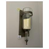 WALL SCONCE CANDLE HOLDER, METAL BACKPLATE, GLASS