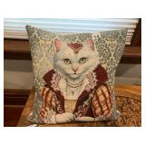 TAPESTRY THROW PILLOW, CAT IN RENAISSANCE ATTIRE