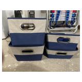 FABRIC STORAGE BINS W/ METAL HANDLES (4).