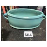 VAN BRIGGLE POTTERY OVAL BOWL, TURQUOISE MATTE