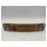 OAK WINE BARREL STAVE WALL SIGN W/ CAT PAW PRINT