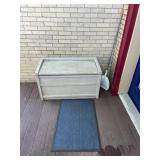 SUNCAST PLASTIC DECK BOX, DUSTPAN, BLUE ENTRY