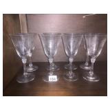 VINTAGE ETCHED CRYSTAL STEMWARE, FLORAL STARBURST