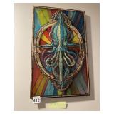 PJ SIGNED SQUID ARTWORK, STAINED GLASS STYLE,