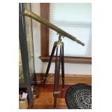 VINTAGE BRASS TELESCOPE ON WOODEN TRIPOD STAND,