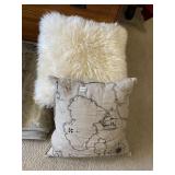 POTTERY BARN FAUX FUR THROW, FAUX FUR PILLOW, MAP