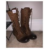JUMP TALON LACE-UP BOOTS, BROWN, SIDE ZIPPER,