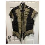 VEST, OLIVE GREEN AND BLACK DAMASK PATTERN,