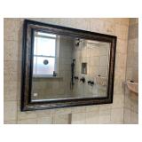 WALL MIRROR, RECTANGULAR, ORNATE BLACK AND BRONZE