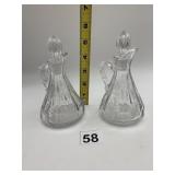 CRYSTAL CRUETS (2), ETCHED PALM FROND PATTERN,