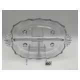 CRYSTAL DIVIDED SERVING DISH, OVAL SHAPE, ETCHED