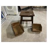 WOOD STEP STOOL W/ CUTOUT HANDLE, WOOD STORAGE