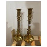 BRASS AND CHROME CANDLESTICKS, TAPERED DESIGN,