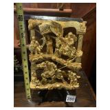 CHINESE GILT WOOD CARVING, RECTANGULAR RELIEF,