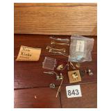 ASSORTED TIE BARS, LAPEL PINS, BULLDOG PIN, APPLE