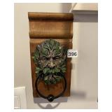 GREEN MAN DOOR KNOCKER, CAST RESIN, MOUNTED ON
