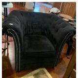 TUFTED VELVET CLUB CHAIR, BLACK UPHOLSTERY,
