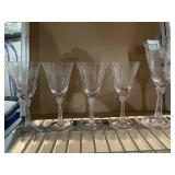 ETCHED GLASS STEMWARE W/ PALM FROND MOTIF (5).