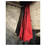 PATIO UMBRELLA, RED CANOPY, CRANK MECHANISM.