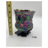 CARNIVAL GLASS VASE, IRIDESCENT PURPLE FINISH,