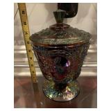 IMPERIAL GLASS COVERED COMPOTE, IRIDESCENT