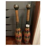 VINTAGE WOODEN JUGGLING CLUBS, HARLEQUIN DIAMOND