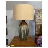 LARGE DRIP GLAZE CERAMIC TABLE LAMP W/ DRUM