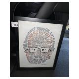 REID BURGER FRAMED ARTWORK, CALLIGRAPHIC PORTRAIT