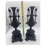 VINTAGE CAST IRON OIL LAMPS, PR, BLACK FINISH,