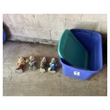 GARDEN GNOMES (4) W/ TOOLS, STERILITE 20 GAL TOTE
