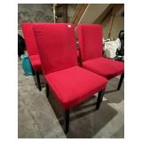 UPHOLSTERED DINING CHAIRS (3), RED FABRIC, DARK