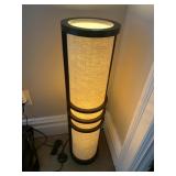 CYLINDRICAL FLOOR LAMP, DARK WOOD FRAME, TEXTURED