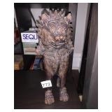 VINTAGE CARVED WOODEN LION FIGURINE, ORNATE