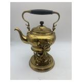 VINTAGE BRASS TEA KETTLE ON STAND, SPIRIT BURNER,