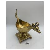 BRASS FIGURAL SAUCE BOAT, RAM HEAD DESIGN, FOOTED