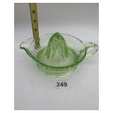 VINTAGE DEPRESSION GLASS JUICER, LIGHT GREEN,