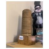 WOODEN DECORATIVE BOLT SCULPTURE, HEXAGONAL BASE,