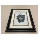 MEDUSA PRINT, STIPPLED INK STYLE, BLACK AND GOLD