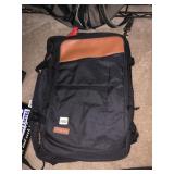 POWAITER BLACK BACKPACK W/ BROWN FAUX LEATHER