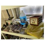 ASSORTED HOUSEHOLD SUPPLIES, WOODEN CRATES,