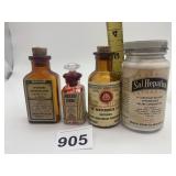 VINTAGE APOTHECARY BOTTLES (4), INCLUDES