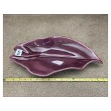 CATALINA POTTERY LEAF DISH, MAUVE GLAZE INTERIOR,