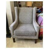 WINGBACK CHAIR, GREY TEXTURED UPHOLSTERY,