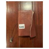 LEATHER BOUND JOURNAL W/ ATTACHED METAL FLY