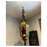MOROCCAN STYLE HANGING LANTERN, BRASS FILIGREE