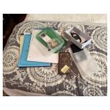 ASSORTED OFFICE SUPPLIES, NOTEBOOKS, SATORI MASKS
