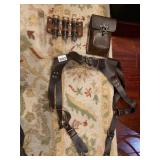 LEATHER HARNESS W/ BRASS HARDWARE, LEATHER POUCH,
