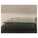 GLASS MONITOR STAND, TEMPERED GLASS TOP, METAL