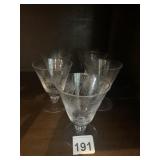 ETCHED GLASS STEMWARE, PALM FROND MOTIF, FACETED